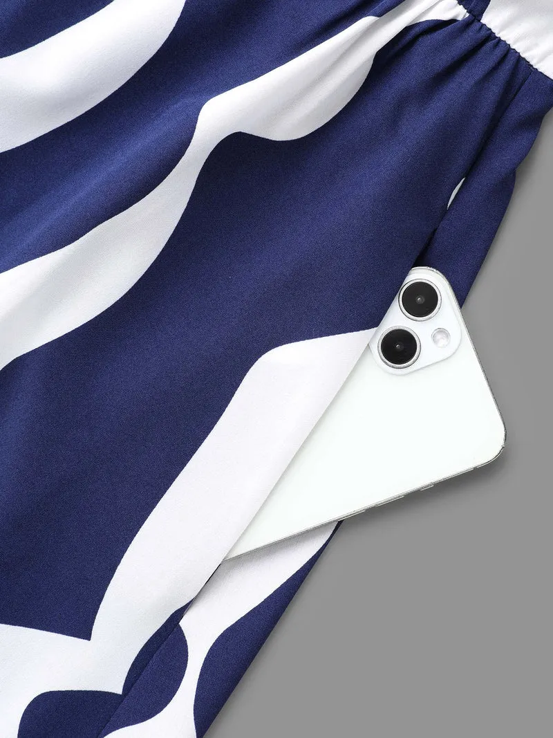 Round Neck Color Contrast Frill Trim Dress