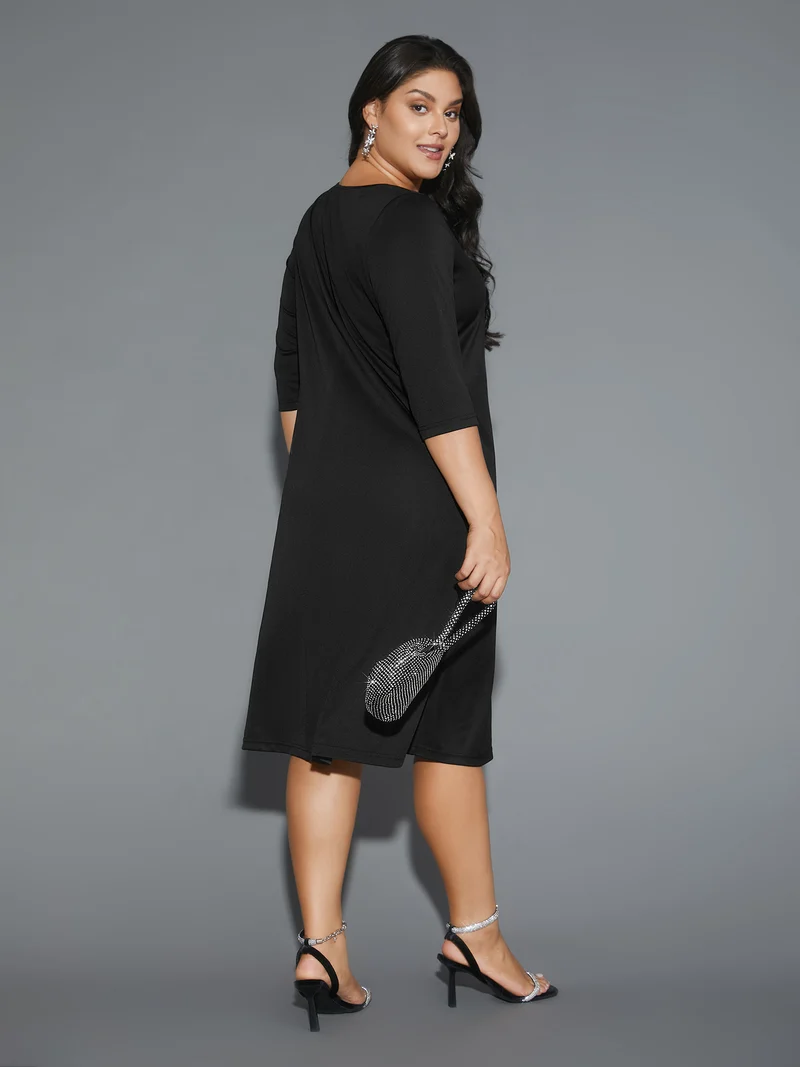 Round Neck Sequin Patchwork Midi Dress