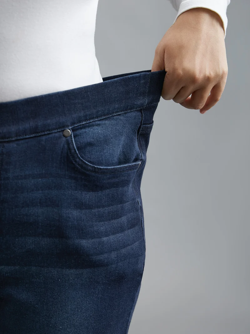 Elastic Waist Pocket Bootcut Jeans