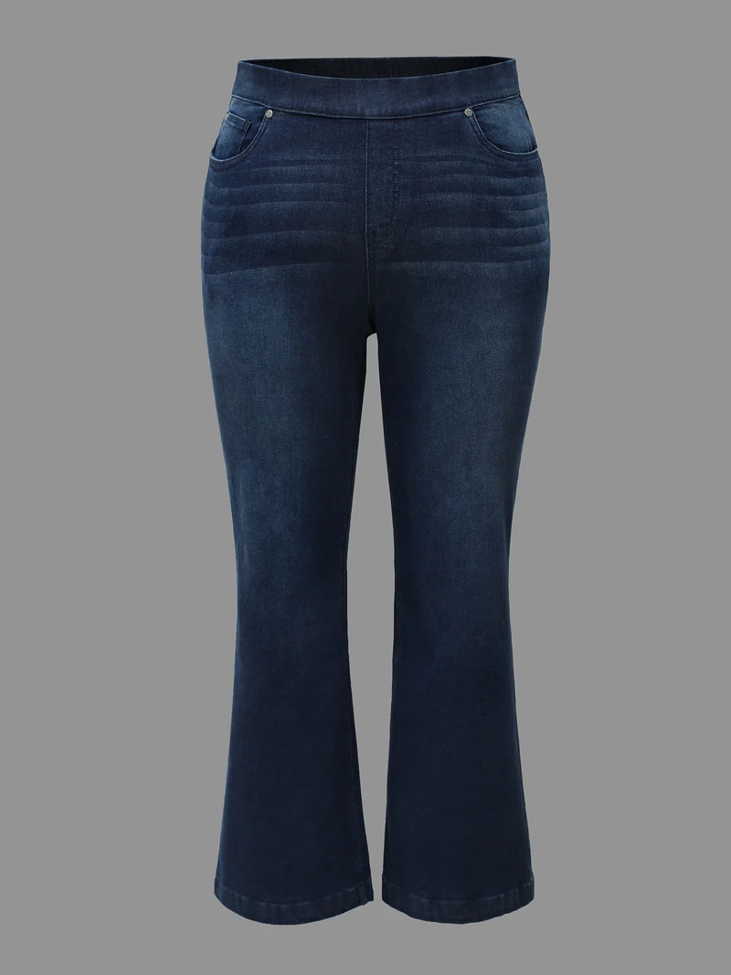 Elastic Waist Pocket Bootcut Jeans