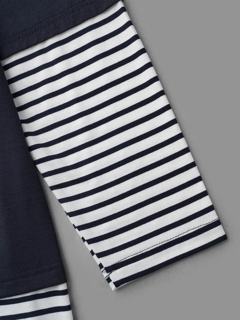 Boat Neck Striped Patchwork T-Shirt