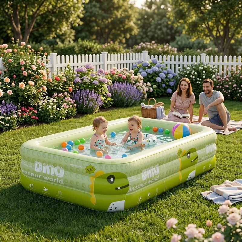 Large Inflatable Family Swimming Pool with Foldable Rectangular Design