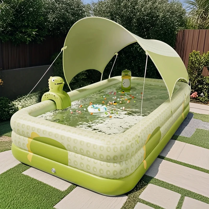 Large Inflatable Family Swimming Pool with Foldable Rectangular Design