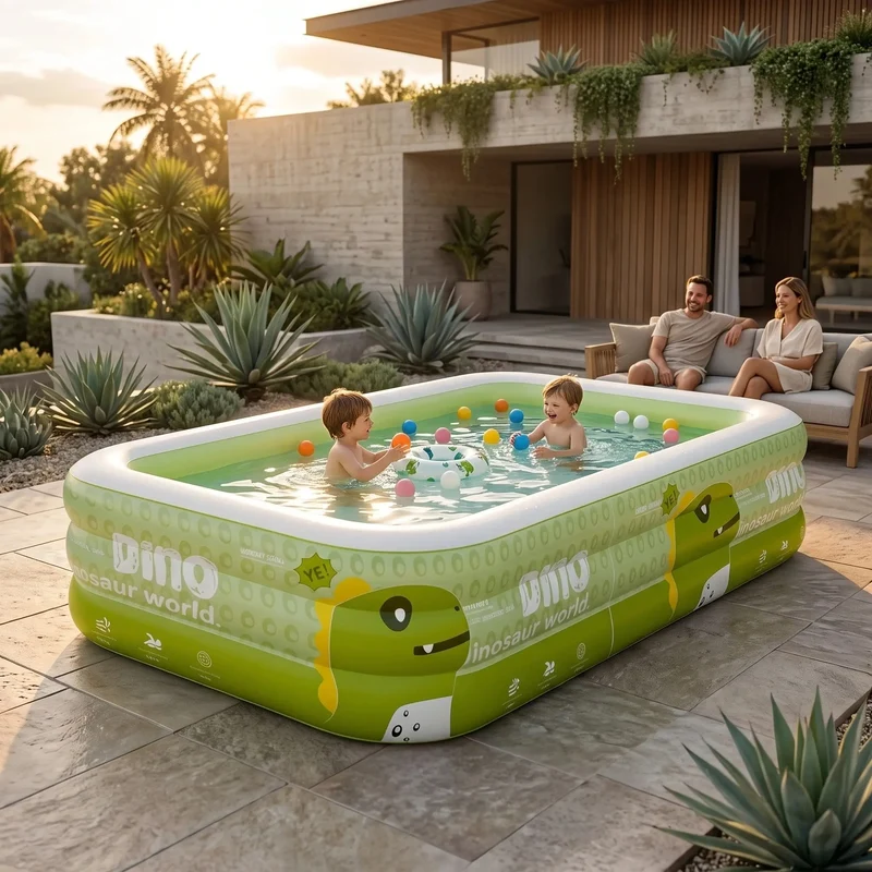 Large Inflatable Family Swimming Pool with Foldable Rectangular Design