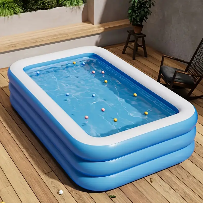 Inflatable Rectangular Family Swimming Pool | 3-Ring Outdoor Garden Pool
