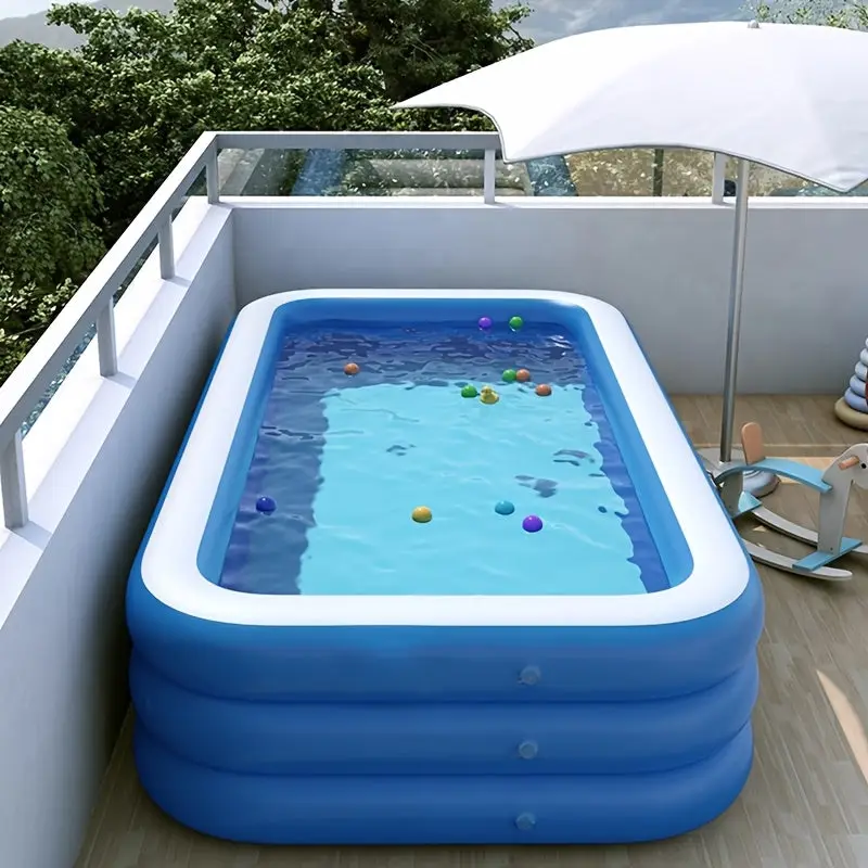 Inflatable Rectangular Family Swimming Pool | 3-Ring Outdoor Garden Pool