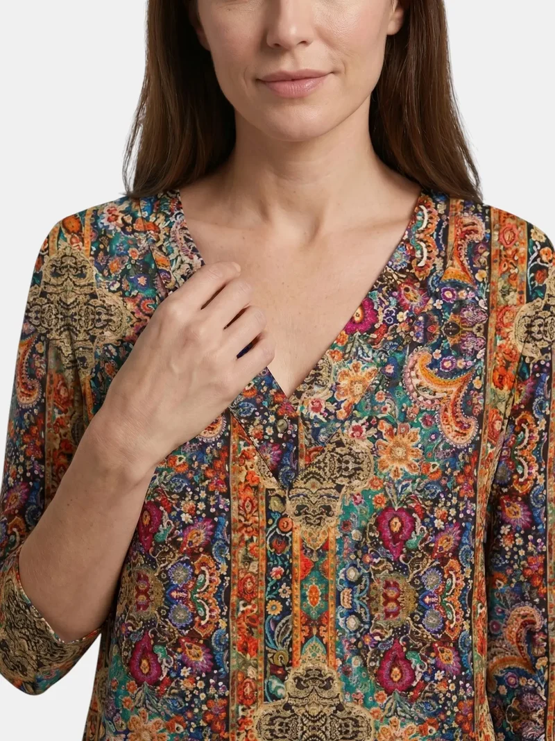 Women's Flowy Viscose Blouse | Bohemian V-Neck Summer Top with 3/4 Sleeves