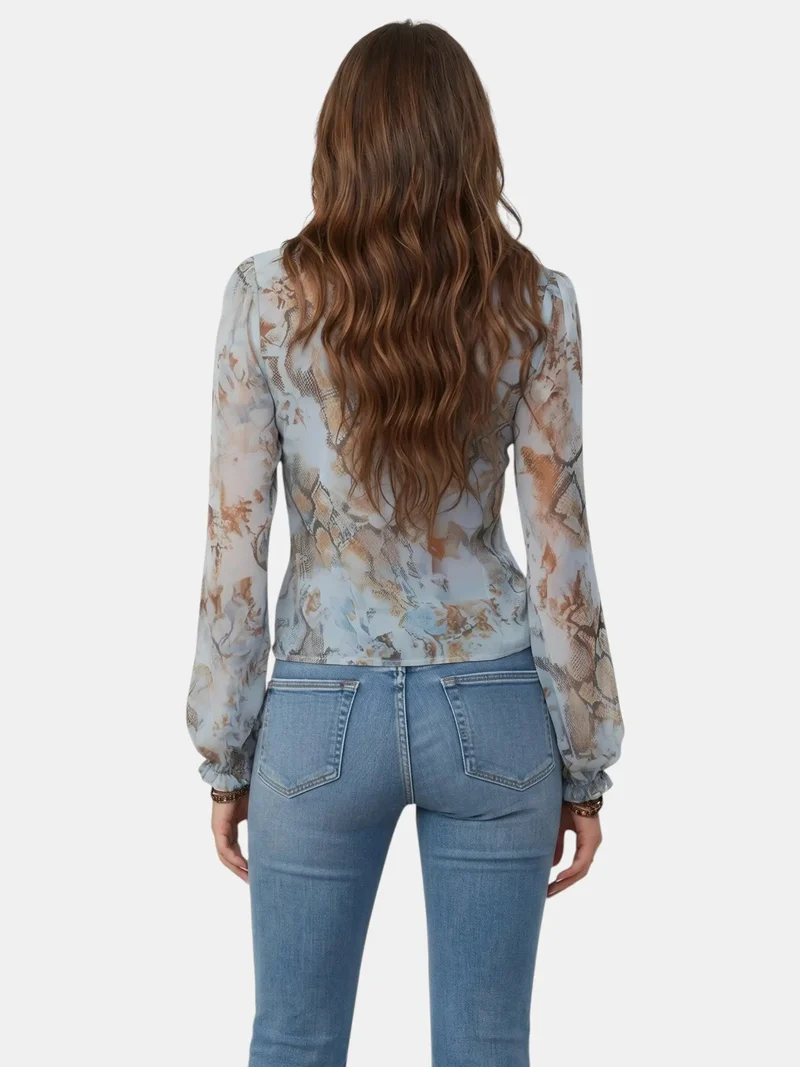 Women's Lightweight Chiffon Blouse | Ruffled Neckline Summer Top | Elegant Airy Design