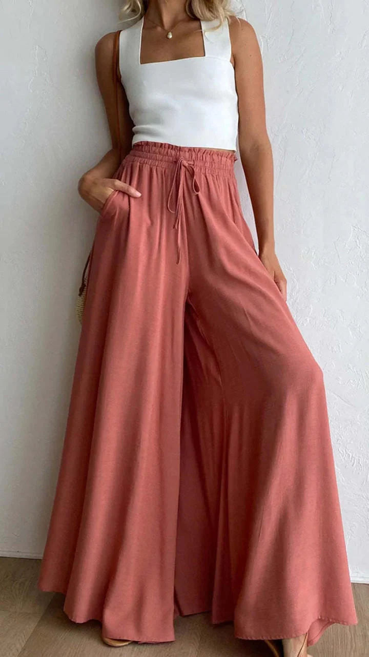 Pantalon Large Taille Haute en Tencel pour Femmes