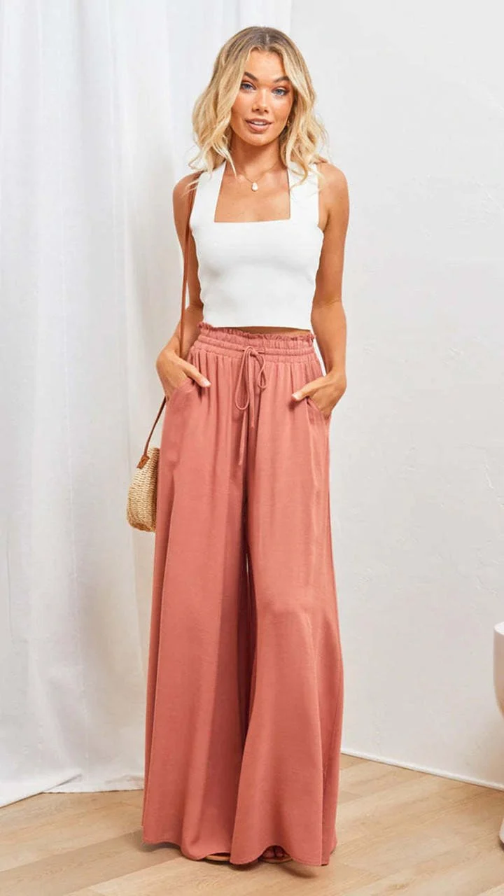 Pantalon Large Taille Haute en Tencel pour Femmes