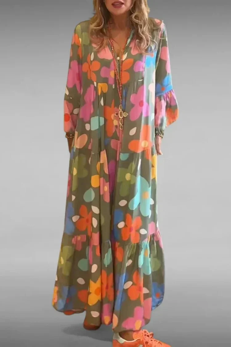 Robe Longue Imprimée à Manches Longues pour Femmes