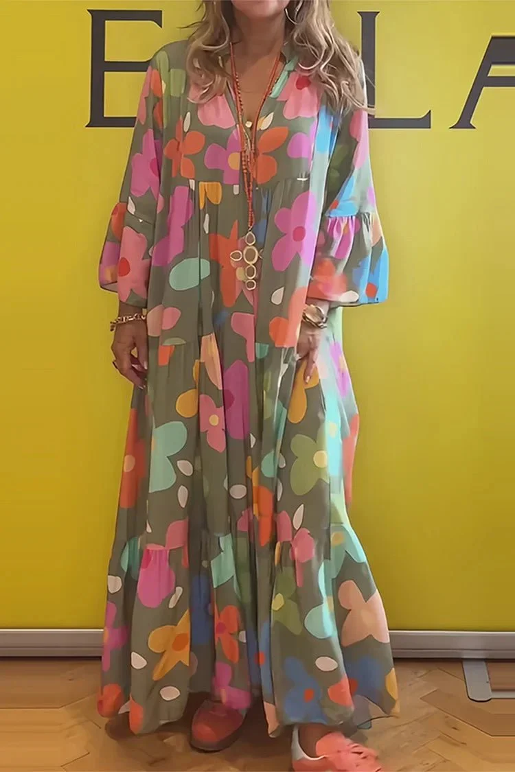 Robe Longue Imprimée à Manches Longues pour Femmes