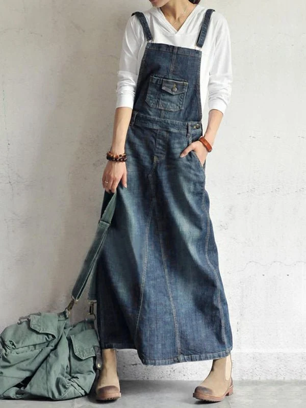 Salopette en Denim à Bretelles Réglables pour Femmes