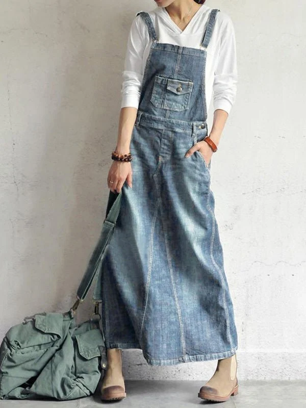 Salopette en Denim à Bretelles Réglables pour Femmes