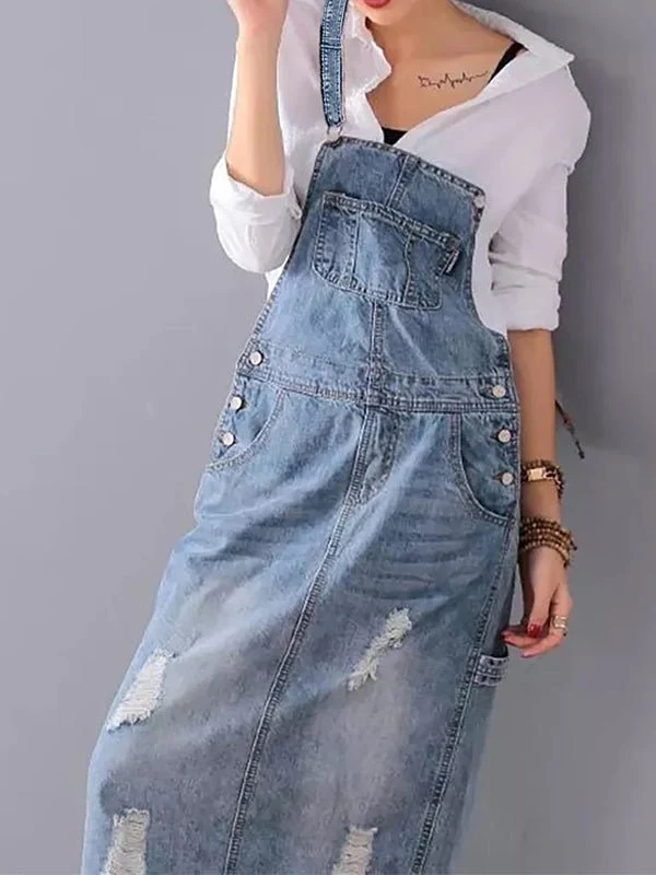 Robe Salopette en Jean Délavé pour Femmes