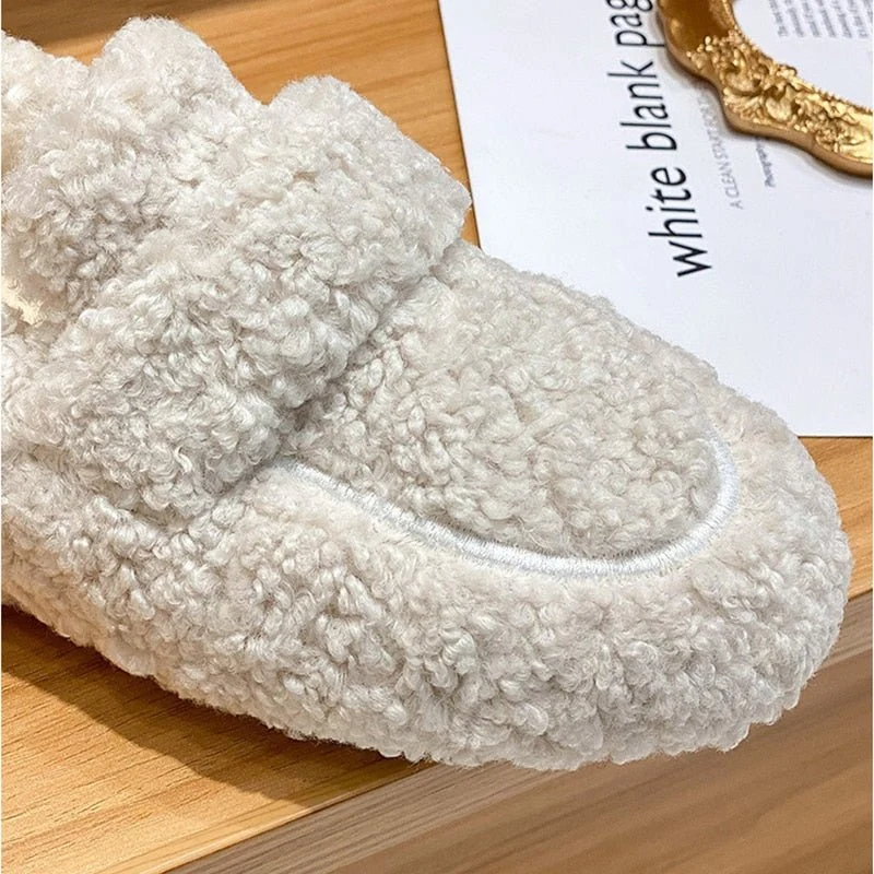 Chaussures Plates en Laine Peluche pour Femmes