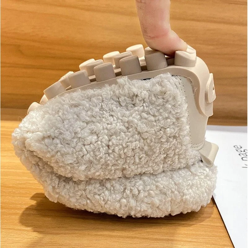 Chaussures Plates en Laine Peluche pour Femmes
