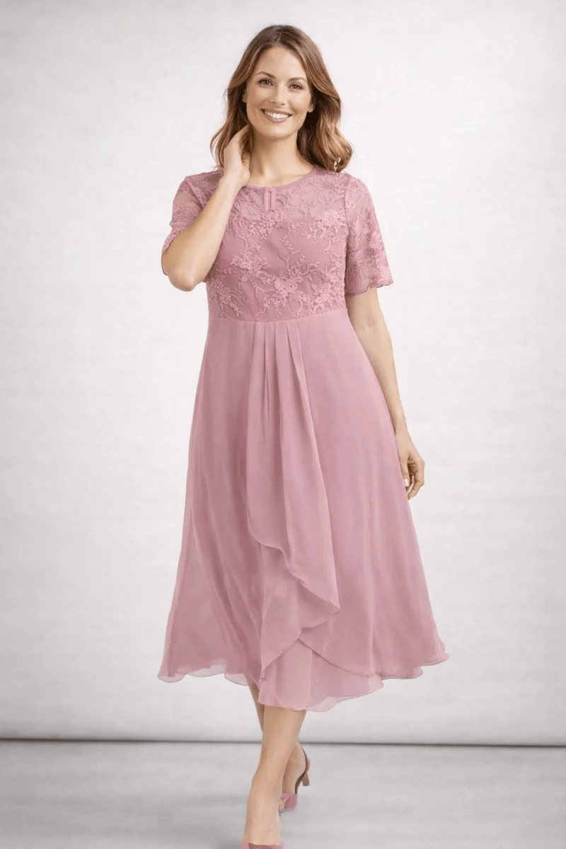 Robe Midi Dentelle et Chiffon pour Femmes