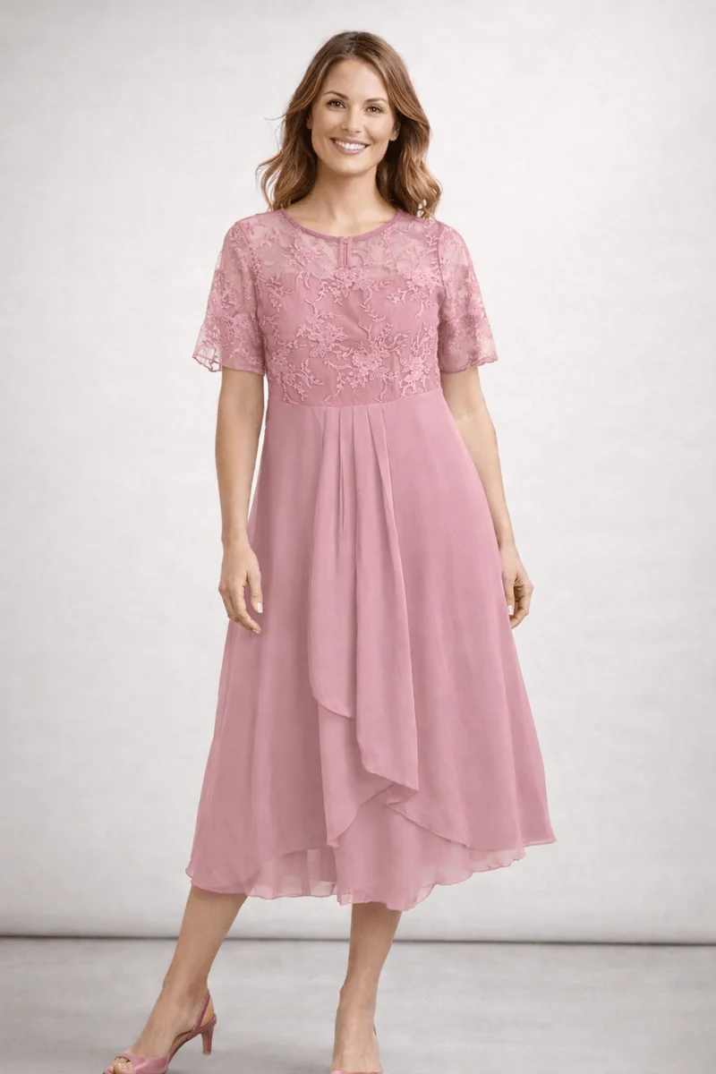 Robe Midi Dentelle et Chiffon pour Femmes