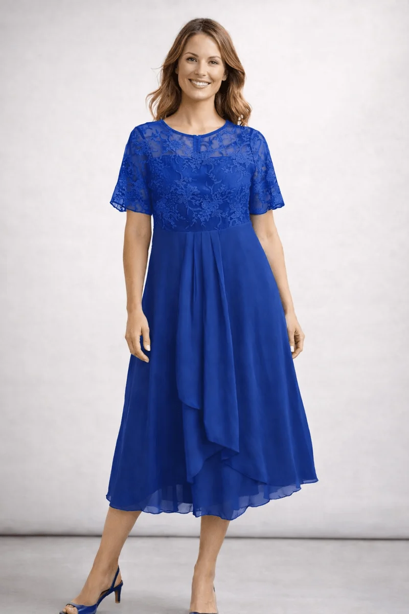 Robe Midi Dentelle et Chiffon pour Femmes