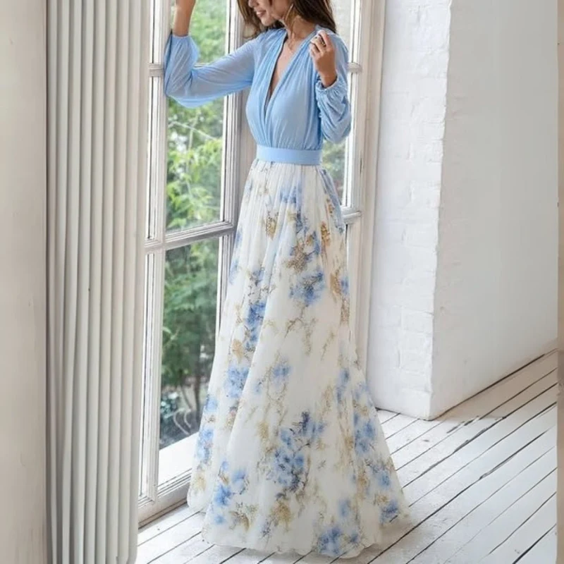 Robe Maxi Imprimée à Manches Longues pour Femmes