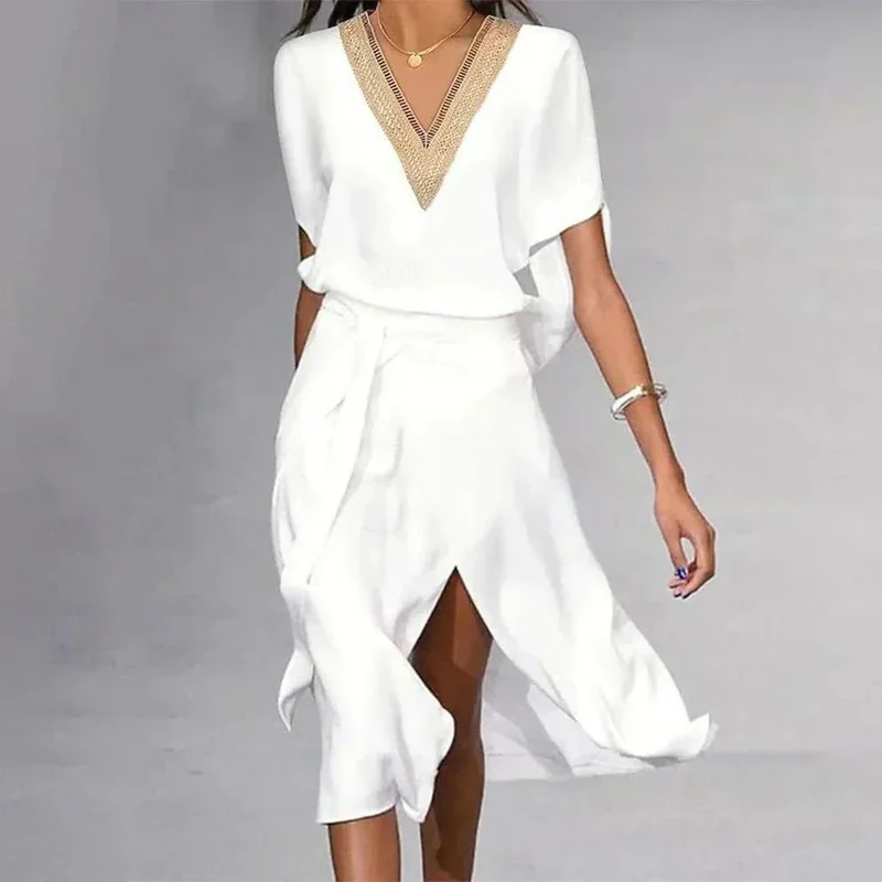 Robe Midi À Col V En Dentelle Pour Femmes