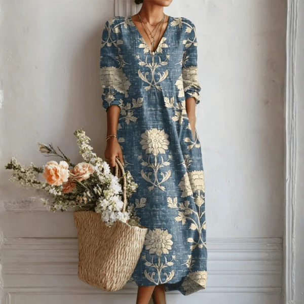 Robe Longue Imprimée en Polyester pour Femmes