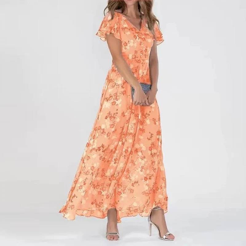 Robe Longue en Chiffon à Imprimé Floral pour Femmes