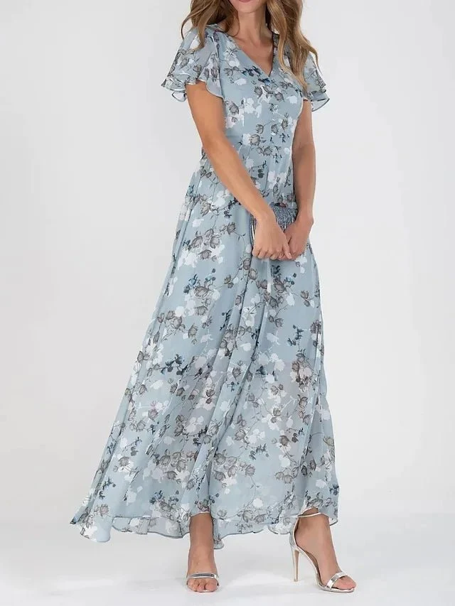 Robe Longue en Chiffon à Imprimé Floral pour Femmes
