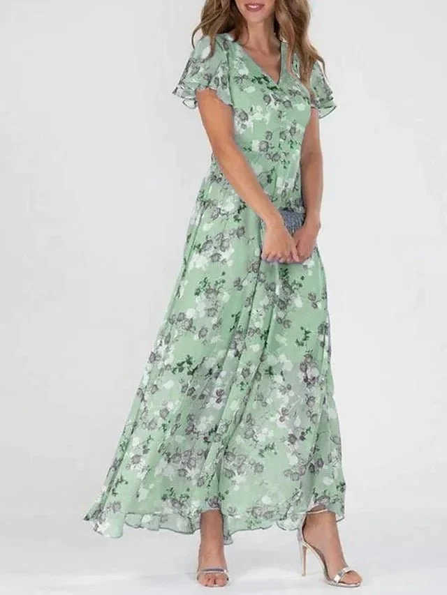 Robe Longue en Chiffon à Imprimé Floral pour Femmes