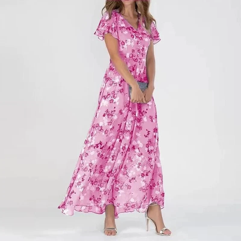 Robe Longue en Chiffon à Imprimé Floral pour Femmes