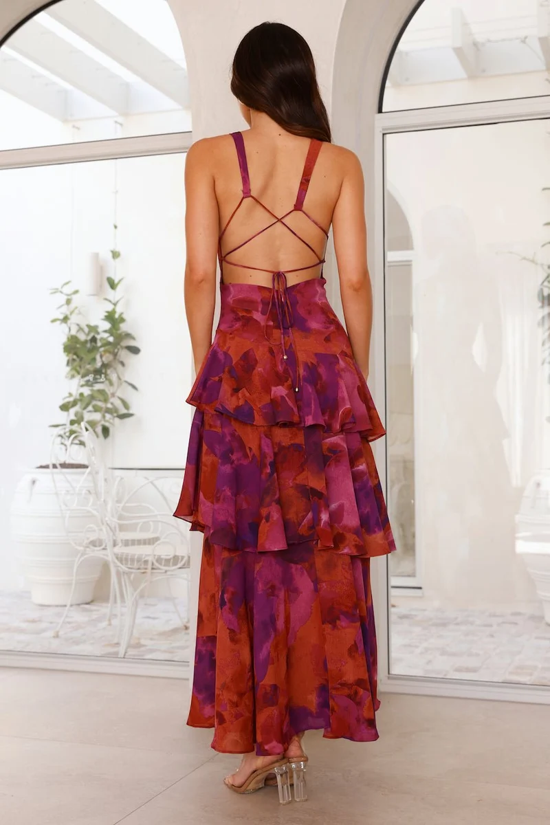 Robe Maxi en Chiffon à Volants pour Femmes