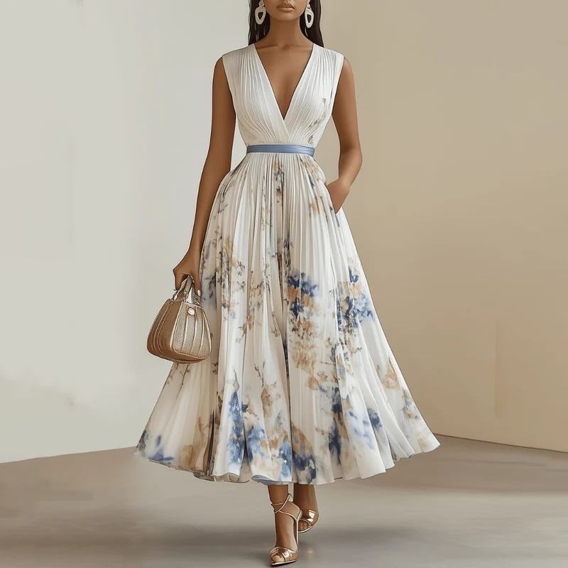 Robe Longue Plissée à Imprimé Floral pour Femmes