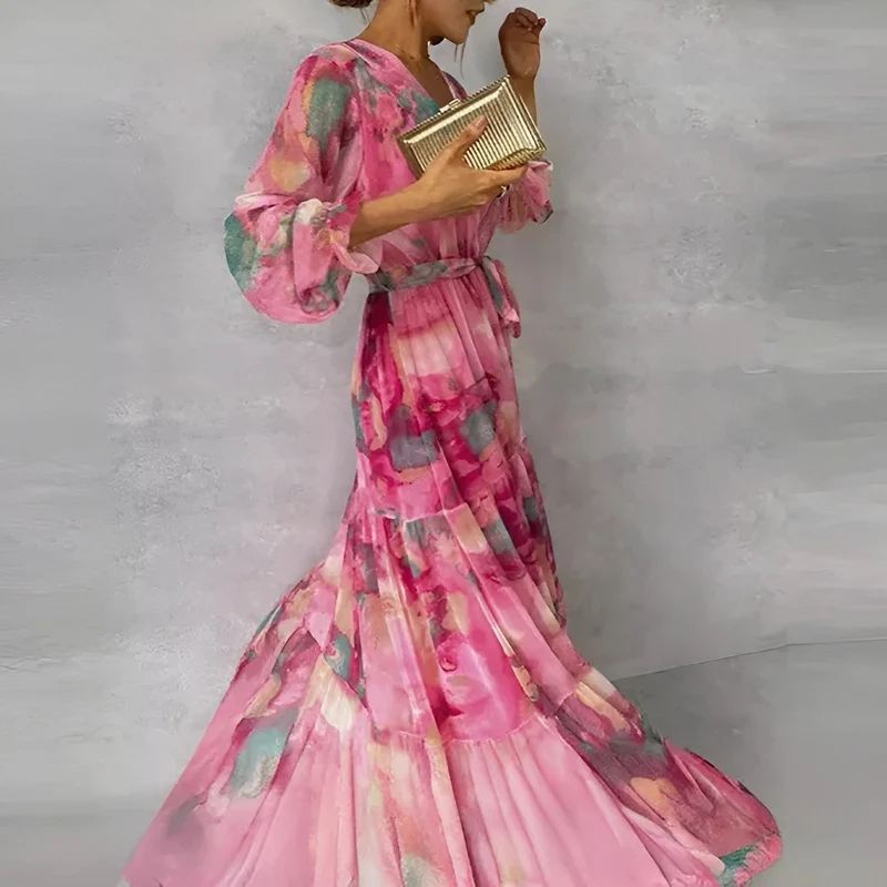 Robe Midi Plissée Imprimée pour Femmes