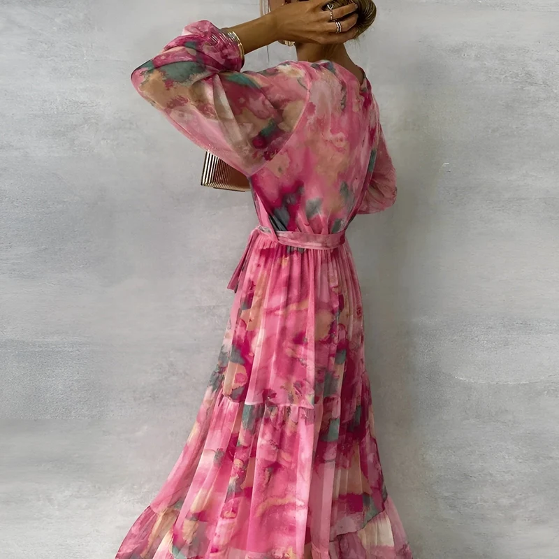 Robe Midi Plissée Imprimée pour Femmes
