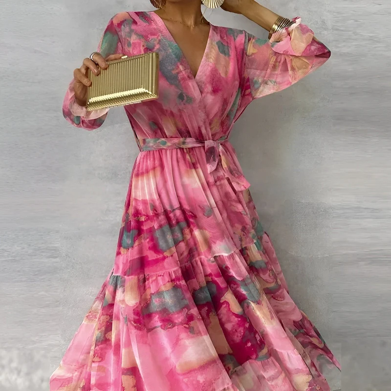 Robe Midi Plissée Imprimée pour Femmes