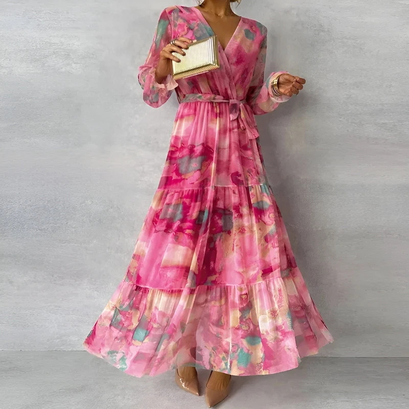 Robe Midi Plissée Imprimée pour Femmes