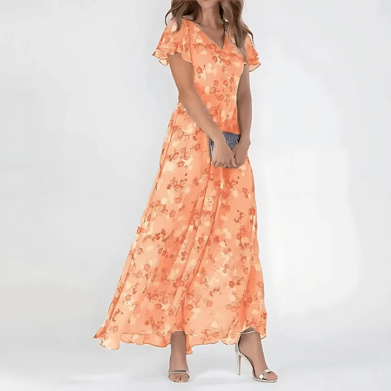 Robe Longue à Imprimé Floral en Chiffon pour Femmes