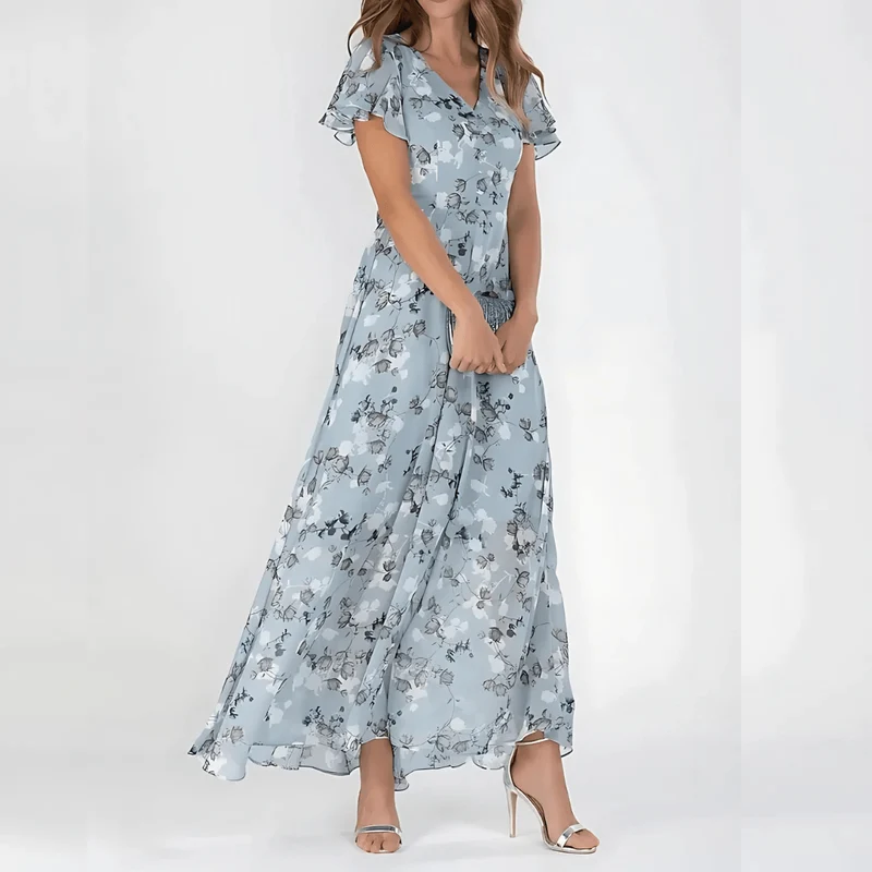 Robe Longue à Imprimé Floral en Chiffon pour Femmes