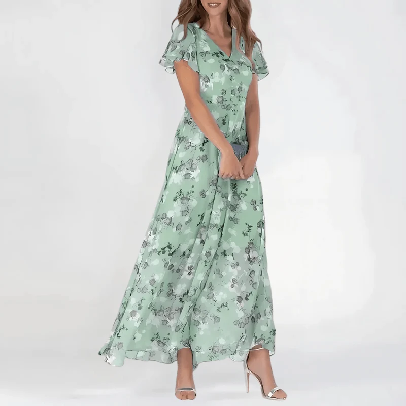 Robe Longue à Imprimé Floral en Chiffon pour Femmes