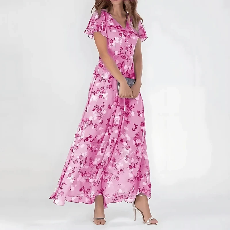 Robe Longue à Imprimé Floral en Chiffon pour Femmes
