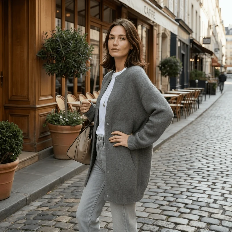 Cardigan en Maille avec Boutons pour Femmes