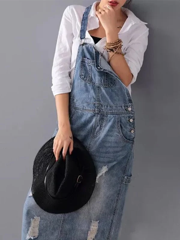 Robe Salopette Longue en Jean pour Femmes