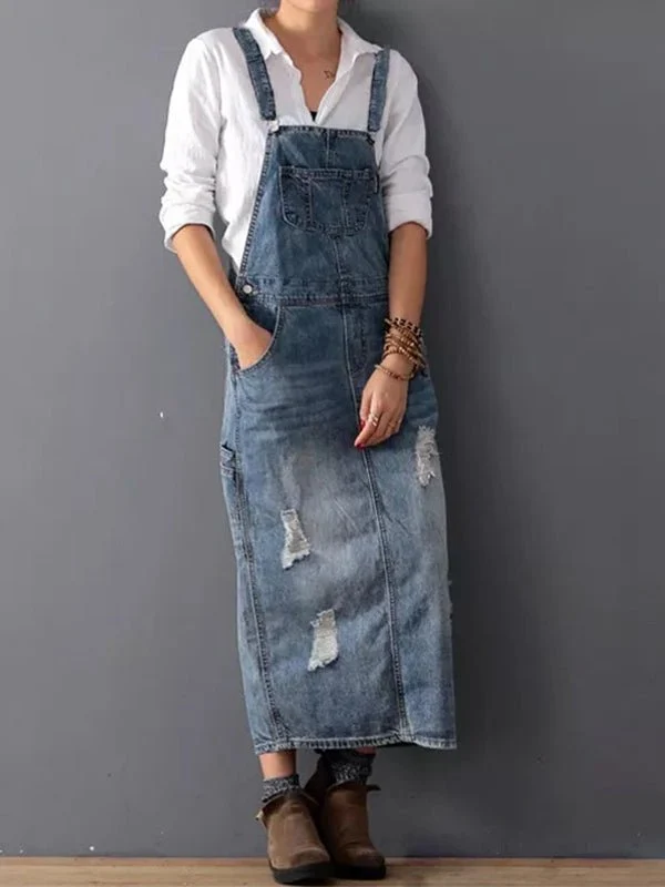 Robe Salopette Longue en Jean pour Femmes