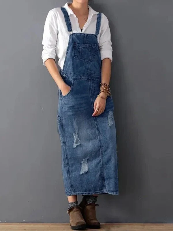 Robe Salopette Longue en Jean pour Femmes