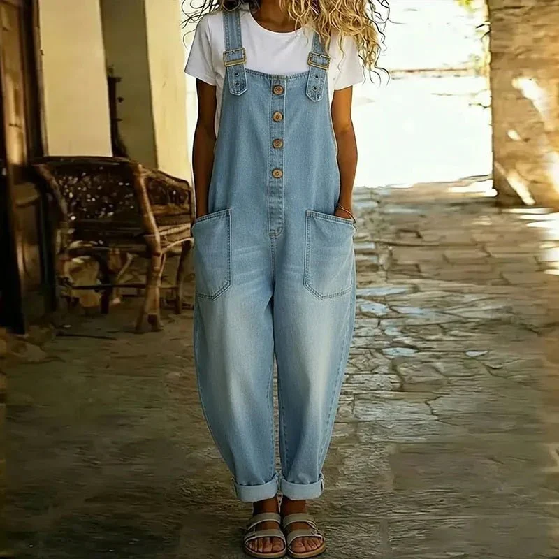 Salopette en Denim-Look avec Bretelles Réglables pour Femmes