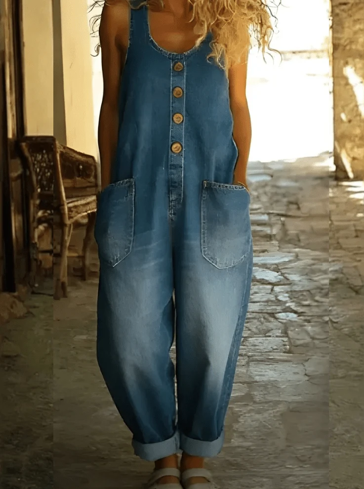Salopette Femme en Coton et Lin Coupe Ample avec Grandes Poches