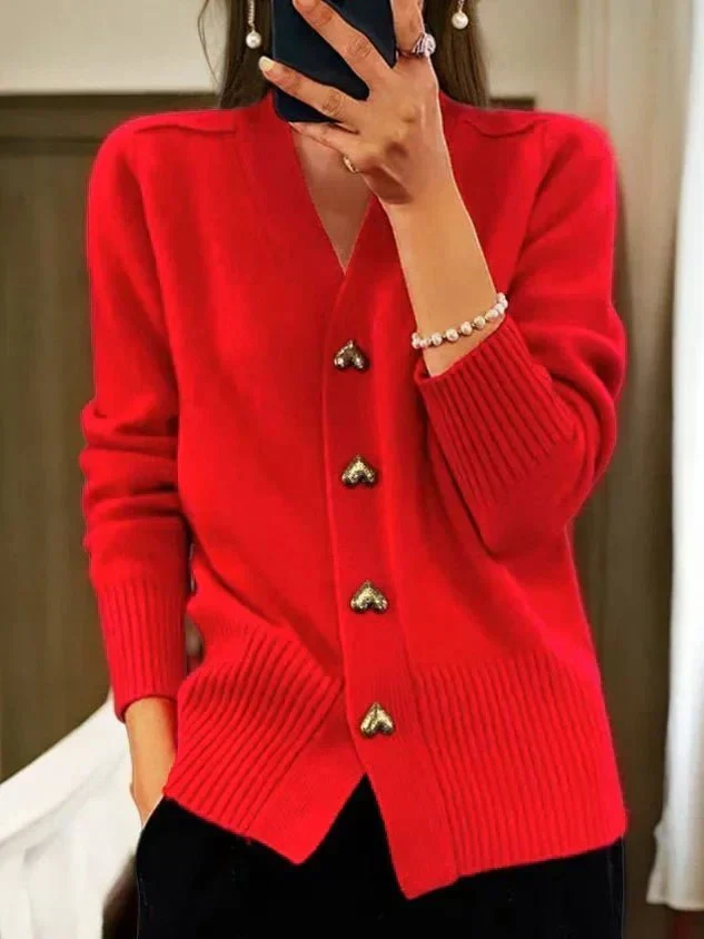 Cardigan Femme en Maille à Boutons Cœur