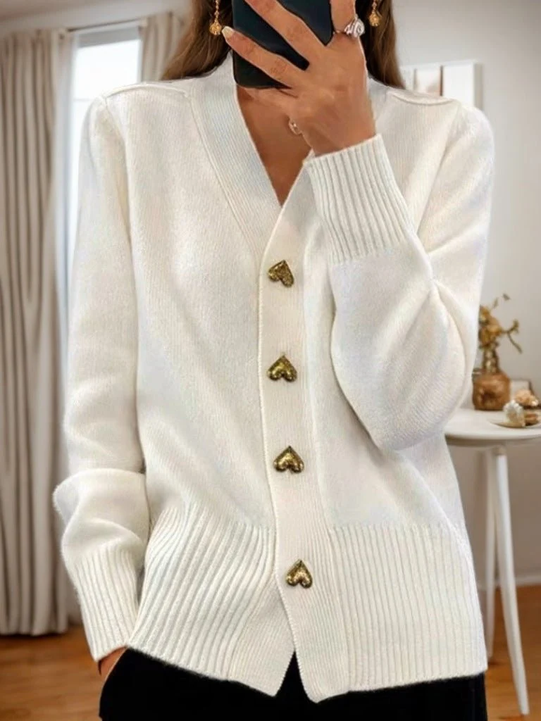 Cardigan Femme en Maille à Boutons Cœur