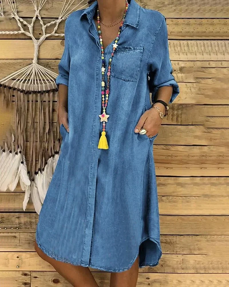 Robe Chemise en Denim Casual et Confortable pour Femmes